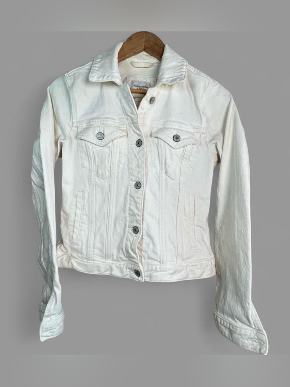 Abercrombie & Fitch Denim Trucker Jacket White Small Clean Girl Aesthetic Preppy